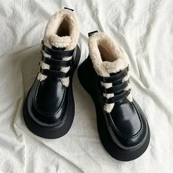 Lace-up Elegant With Medium Heels Padded Women's Snow Boots Laces Ladies Shoes Y2k Protective Plush Comfortable High Quality 39
