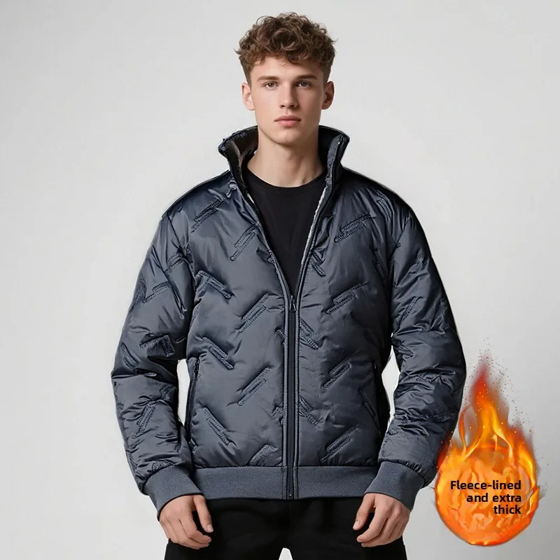 

L-8XL Plus Size Ultrasonic Wool Cotton Coat Men's Warm Fleece-Lined Thickened CottonPadded Casual Loose Fit Jacket CrossBorder