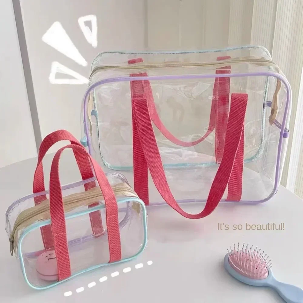 

Large Capacity PVC Transparent Jelly Handbags Washing Bag Summer Outdoor Beach Tote Waterproof Swimming Storage Bag