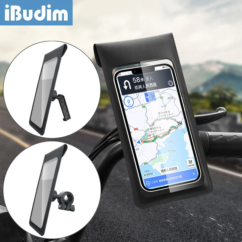 iBudim Waterproof Handlebar Phone Holder for Bike Bicycle Rainproof Motorcycle Rearview Mirror Mobile Phone Stand Bag Case