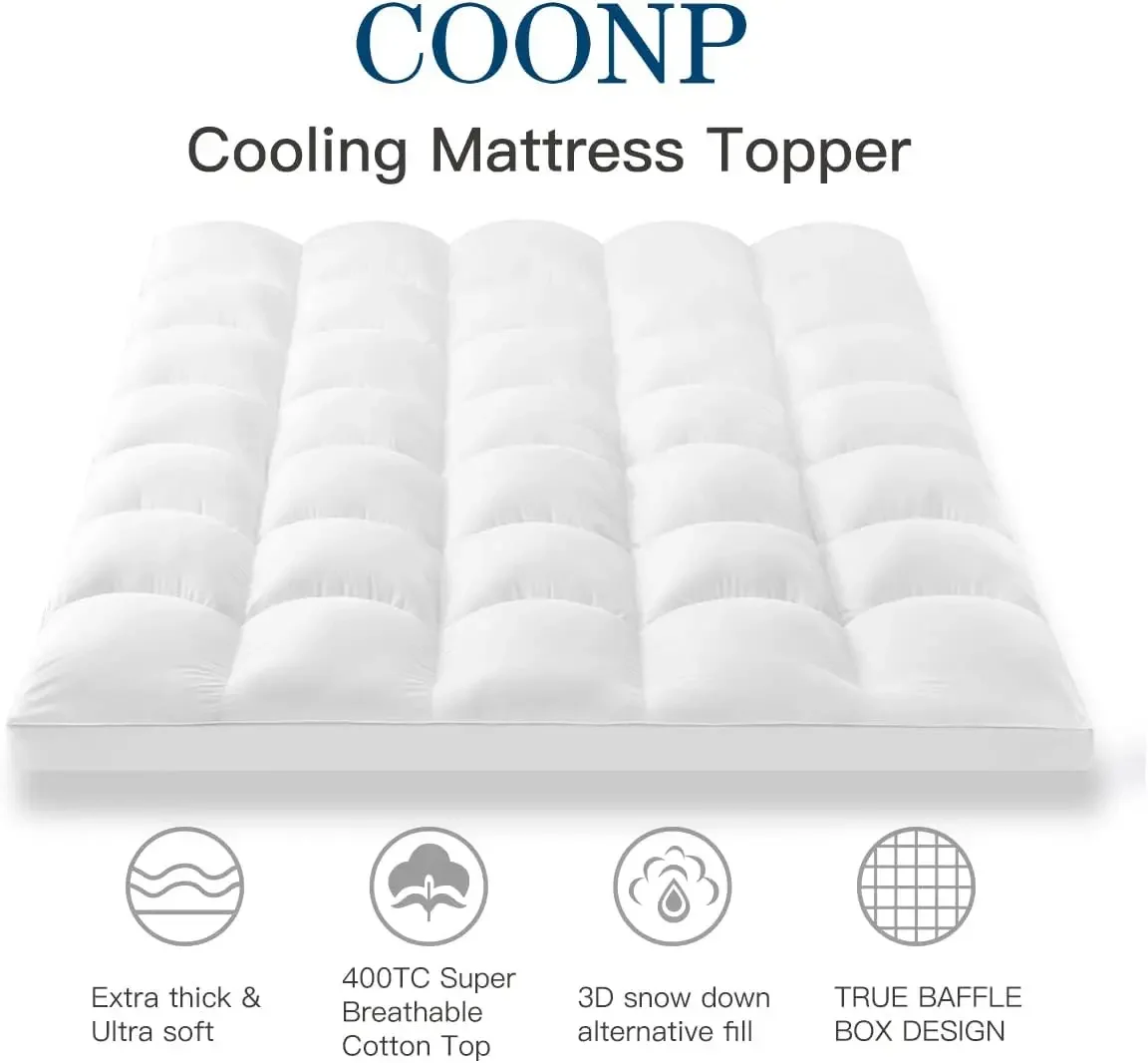 Full Mattress Topper, Extra Thick Pillowtop, Plush Pad Cover 400TC Cotton Top Protector with 8-21 Inch Deep Pocket 3D Sn