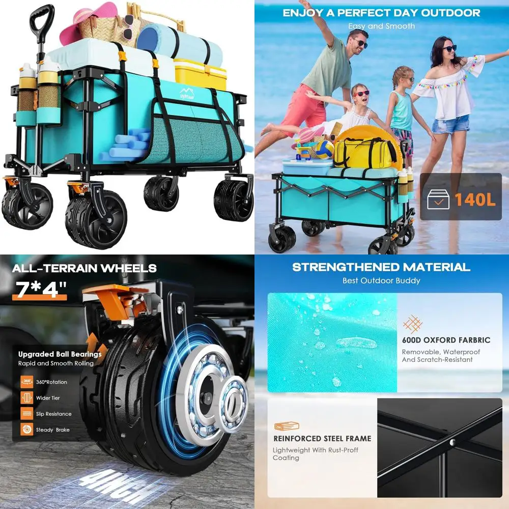 

Сверхмощный складной пляжный фургон с большими колесами, универсальная тележка для активного отдыха, светло-голубой