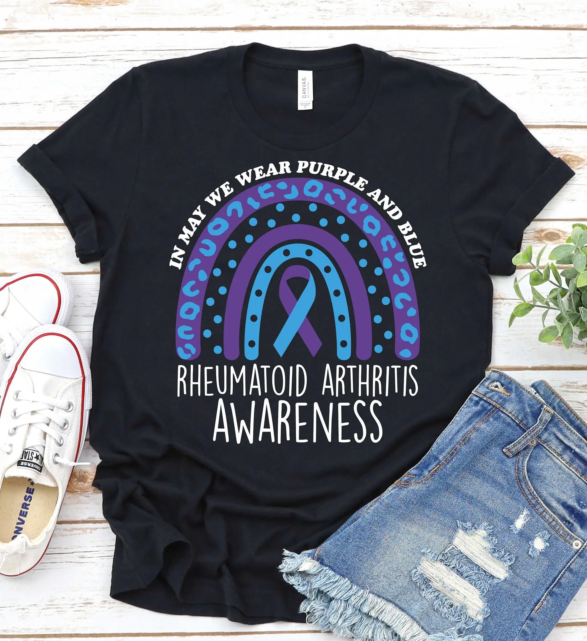 Rheumatoid Arthritis Awareness T Shirt Blue Purple Ribbon Survivor Ra