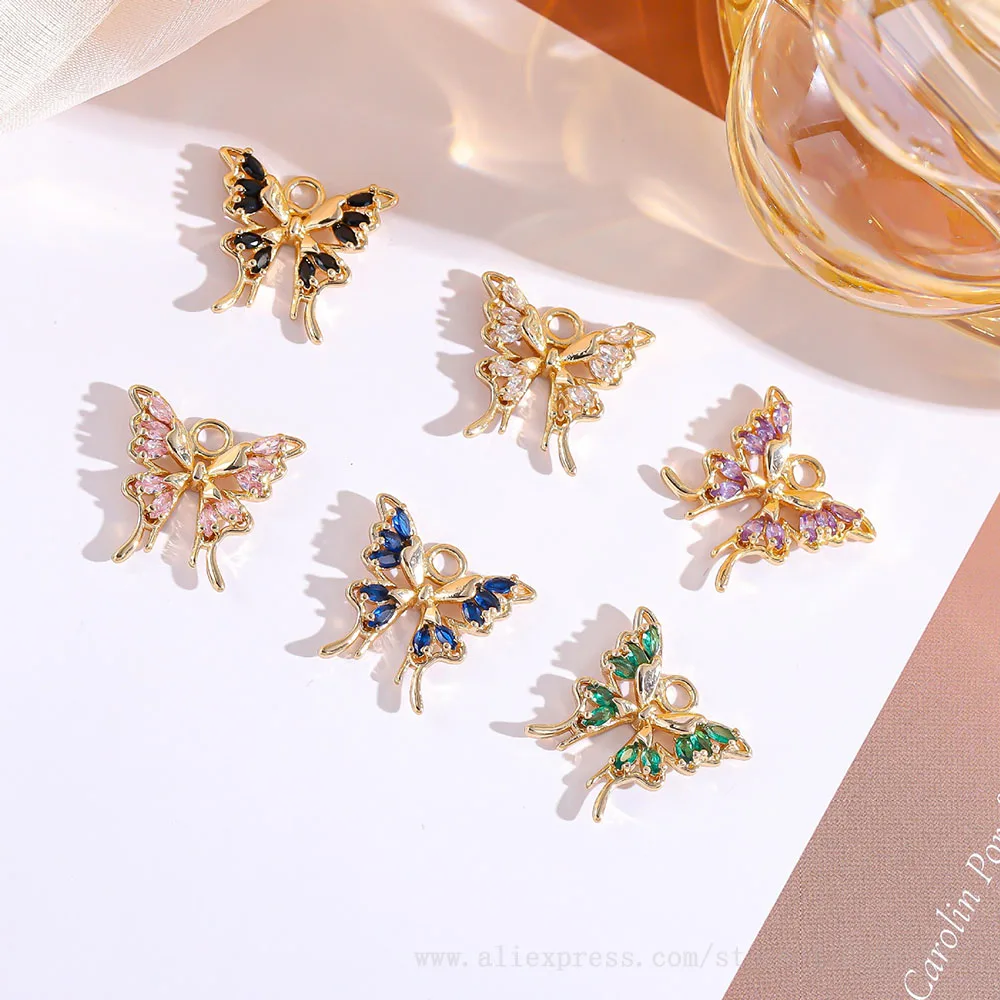 

20pcs/ Bag Hollow Inlaid Diamond Butterfly Pendant Earrings Necklace Bracelet Materials for Women DIY Jewelry Making