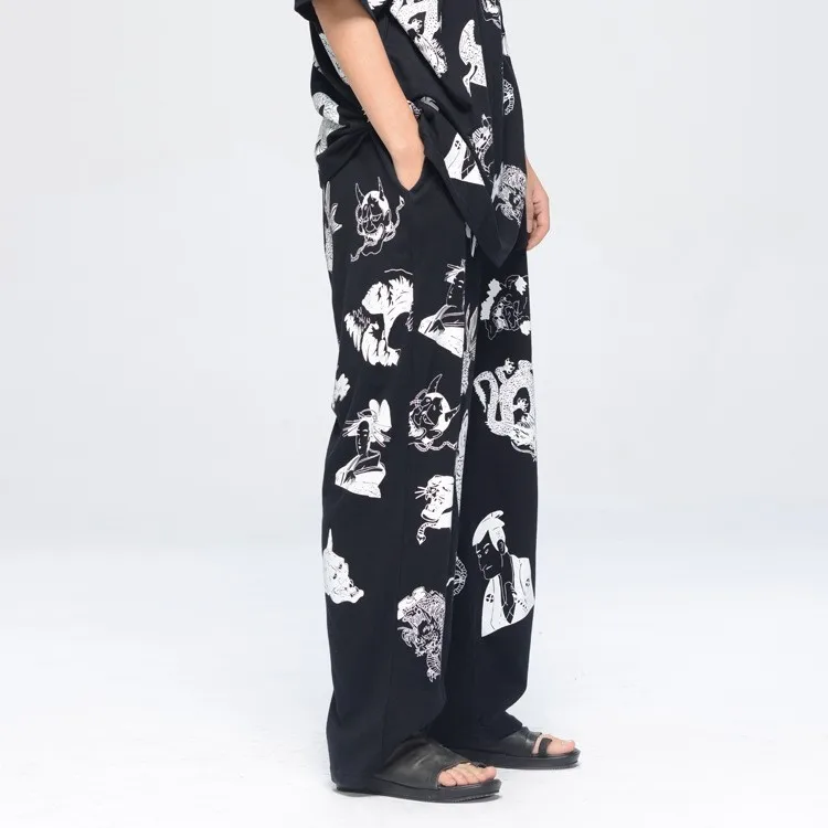 ربيع وصيف جديد قسط Qinglan زوجين القطن عارضة السراويل واسعة الساق الأزهار طباعة مستقيم قطع مريحة السراويل الطويلة