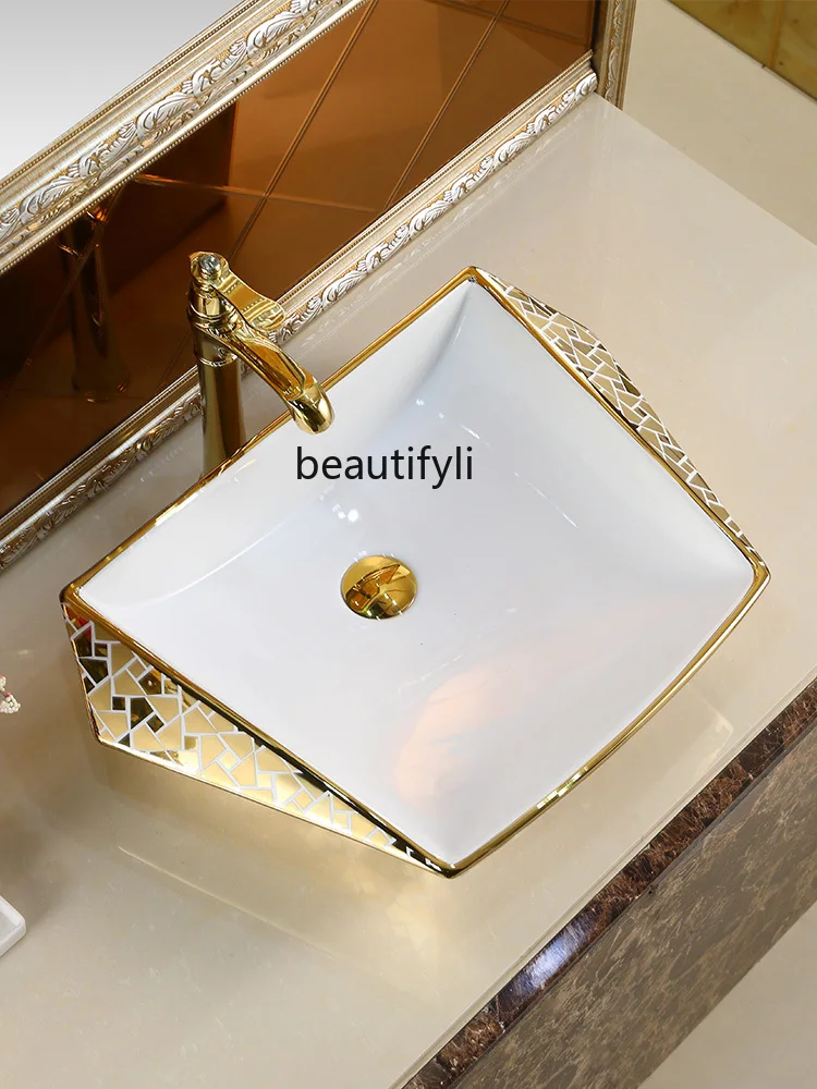 Ceramic Diamond Art Basin European Style Bathroom Inter-Platform Basin Washbasin Retro Sink