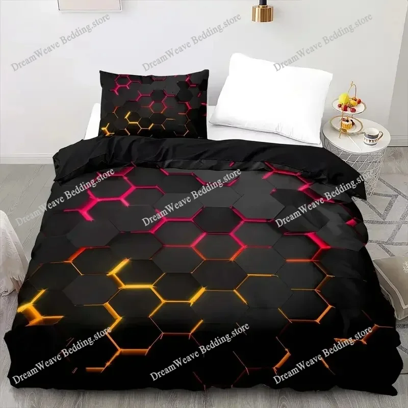 

Colorful Geometry Bedding Set - Duvet Cover with Pillowcase for Single Double Bed Kids Adults Queen King Size Options Available