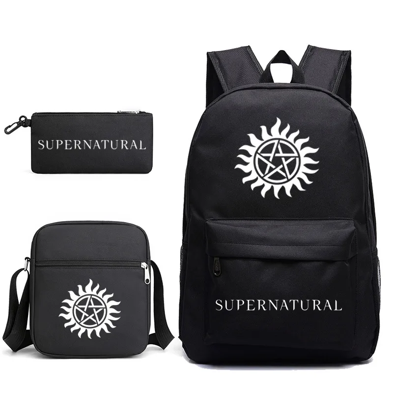 

Hot Usa Tv Series Movies Supernatural 3pcs Printed Backpack Shoulder Bag Pen Bags for Men and Women Unisex Backpacks Bookbags