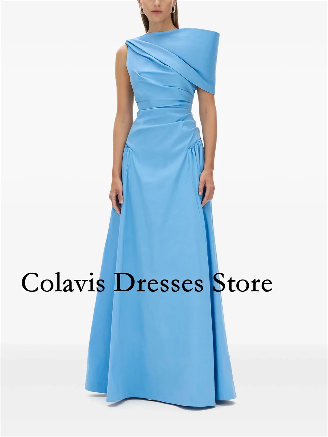 

2025 Customized One-Shoulder A-Line Blue Taffeta Simple Prom Dresses Evening Dress Women Evening Gowns Formal Party Dress