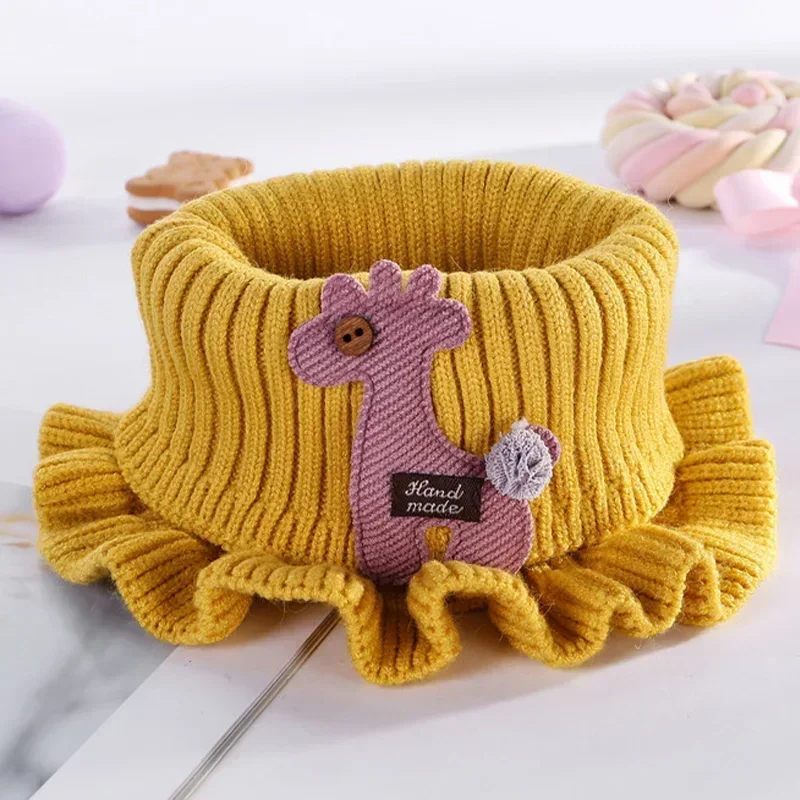 Warmer Baby Knitted Scarf Cartoon Giraffe Ruffle Neck Girls Kids Warm Scarves Collar Circle Outdoor Winter Scarfs