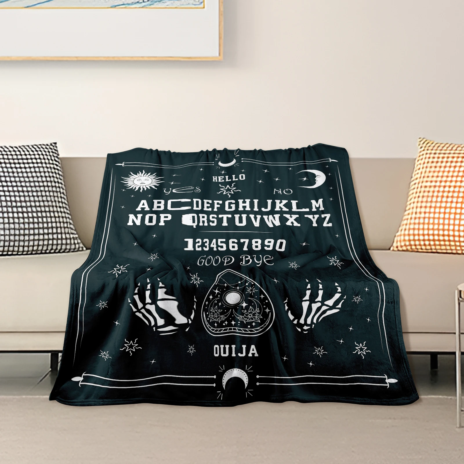 Halloween Flannel Blanket Featuring Sun And Moon With Black And White Text For Fun Gift Exchange Among Friends