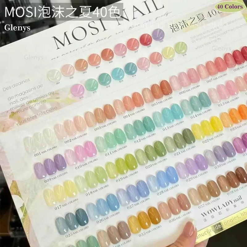 Glenys 40 Color Foam Summer nail polish Gel Essential for Beauty in Spring and Summer Color Card Nail Art Varnish Set 15ml
