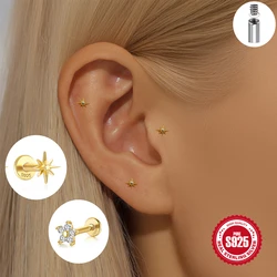 ROXI 925 Sterling Silver 3Pcs Octagonal Star/Heart Design zircon Piercing Earring Set For women 16G 5/6/8mm Rod Earrings Jewelry