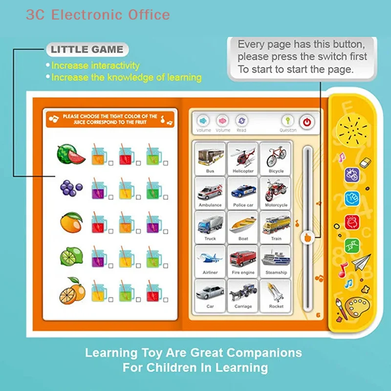 Livro de toque de aprendizagem de inglês ingenado para crianças, função de som interativa, caneta reutilizável, excelente presente de aniversário.