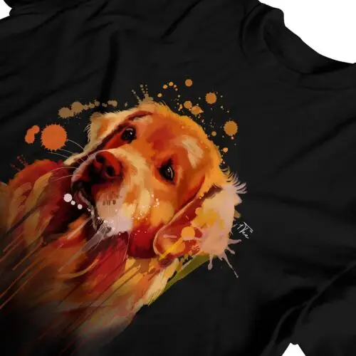 Polarshe 1Tee kaus anjing pria, kaus anjing pengambil emas cipratan warna air