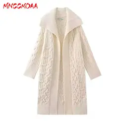 MNCCMOAA-Suéter de punto suelto para mujer, cárdigan informal, bolsillos de manga larga, moda femenina, otoño, invierno, 2024