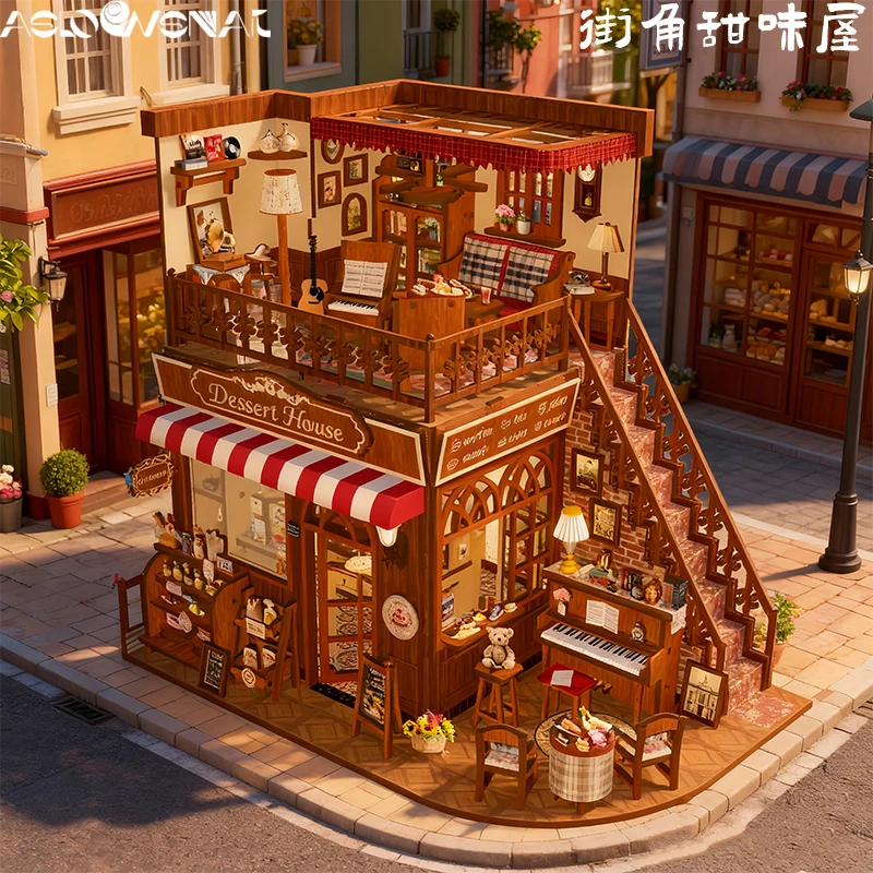 Kit de puzzle 3D en bois « Cute Cake Shop » pour coin lecture, modèle de maison de poupée à faire soi-même, décoration d'angle de bibliothèque pour la maison