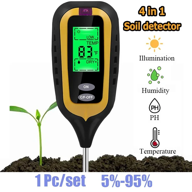 

4 in 1 Household Potted Pot Soil Tester PH Detector Acidity Meter Illuminance Meter Temperature Hygrometer Moisture Meter