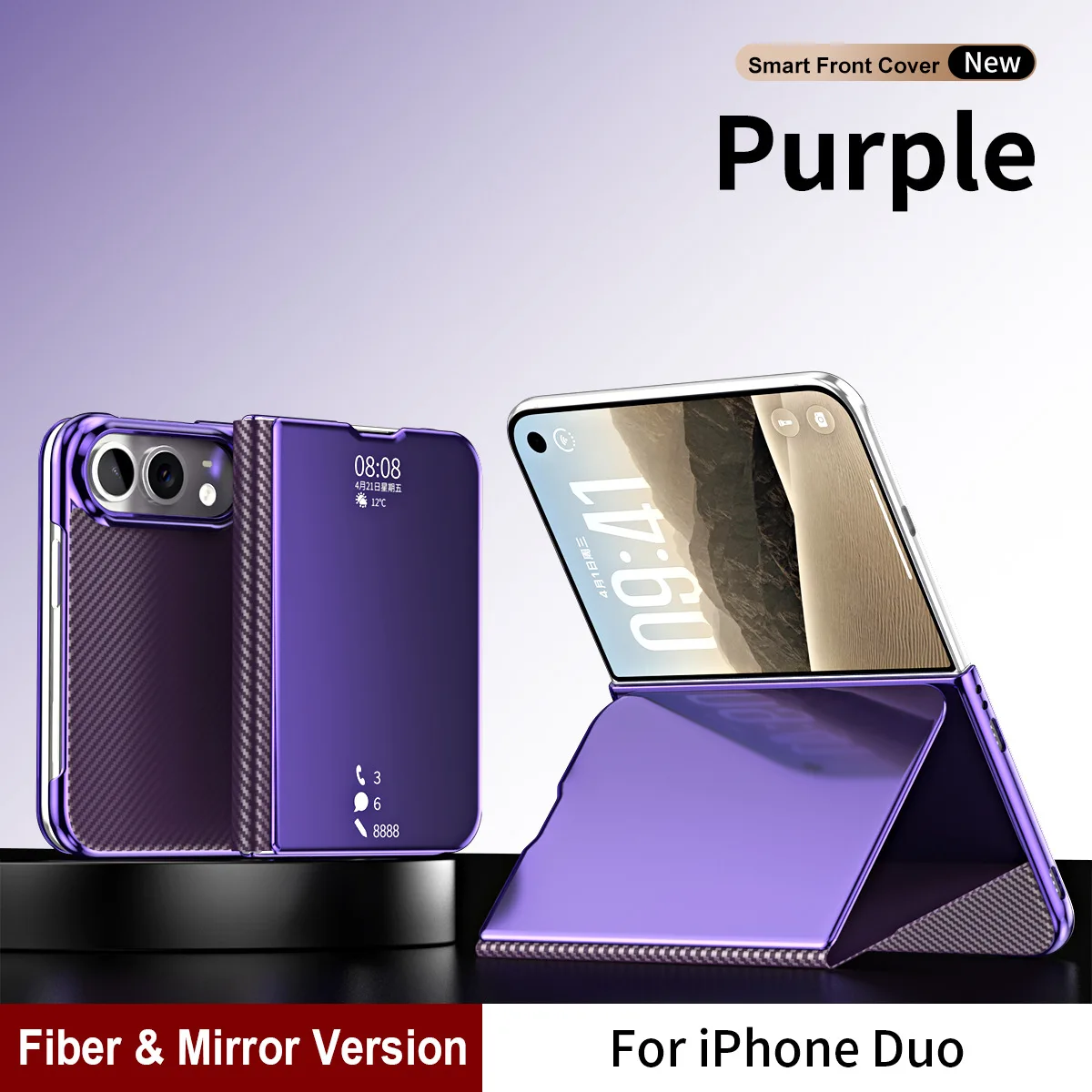 Smart Mirror Case For iPhone Duo Carbon fiber leather Fashion Cover Anti-knock Cases For iPhoneDuo