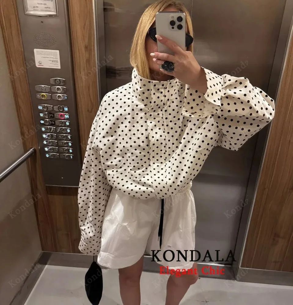 Dámská ležérní puntíkovaná bunda se stojáčkem, bublinková příze, volná bunda, jaro/podzim 2025, módní bunda pro ženy - náhled 4