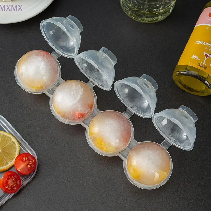 

4 Holes PP Transparent Ice Tray Ice Mold Box Maker Tool Cube Maker Round Ice Hockey Ball Ice Mould Popsicle Summer Bar Kitchen
