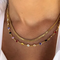 Boho Multicolor Crystal Stone Link Chain Necklace For Women Fashion Gold Color Multilayered Beaded Necklaces Party Jewelry X0121