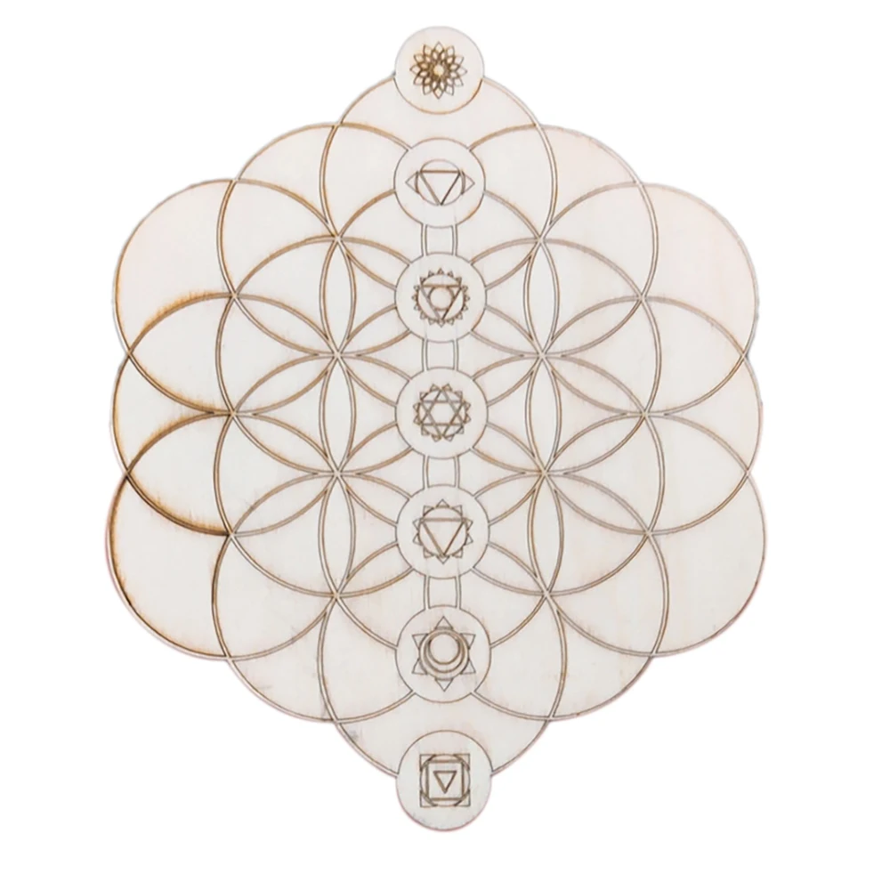 Flower of Life Wooden Crystal Base Stone Grid Wobble Plate Crystal Ball Yoga Meditation Grid Base H