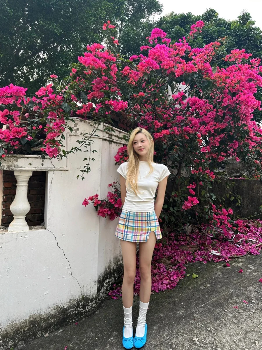 Niedrige Taille Plaid Print f Rock frauen Sommer Neue Sle Se Hosen Anti-Licht Split ort Rock Koreanische Sle pendeln