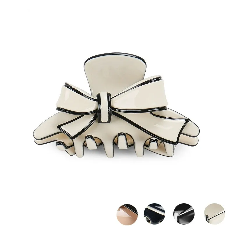 

French High-end Acetic Double-sided Bow Hair Claw Back Head Hair Clip Non-slip Large Shark Claw Hair Accessories