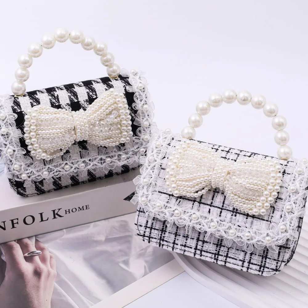 おしゃれな女の子用ハンドバッグ、シックなパールクロスボディバッグ、キュートなプリンセスショルダーバッグ（子供用）