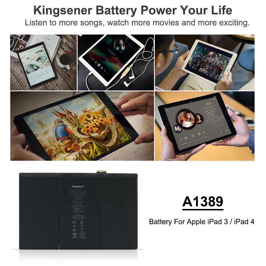 Kingsener A1389 Tablet Battery For Apple iPad 3 & iPad 4 A1403 A1416 A1430 A1458 A1459 A1460 3.7V 11560mAh 43Whr