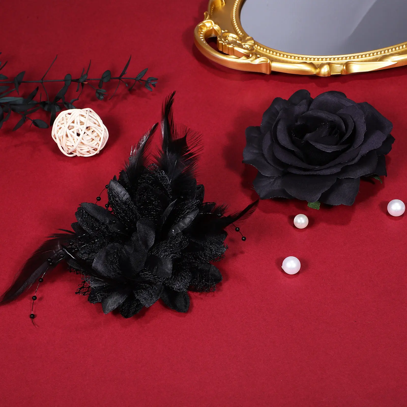

4Pcs Goth Hair Clips Black Rose Flower Barrettes Firm Long-Lasting Hair Accessories for Women Daily Occasion Wear