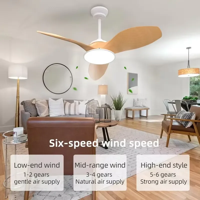 Modern Solid Metal LED Ceiling Fan with Remote Control 5-Speed Quiet Operation for Kitchen and Living Room Decor