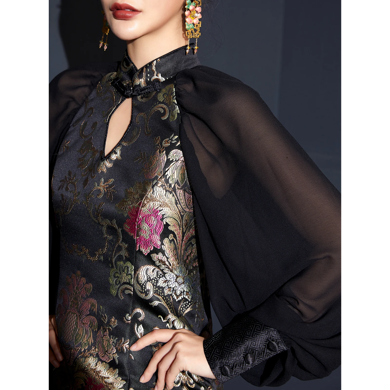 

Original Design ort Spliced Princ Sve Qipao Dr New Chinese Sle 2024 New Arrival Ele Vintage Flared Skirt