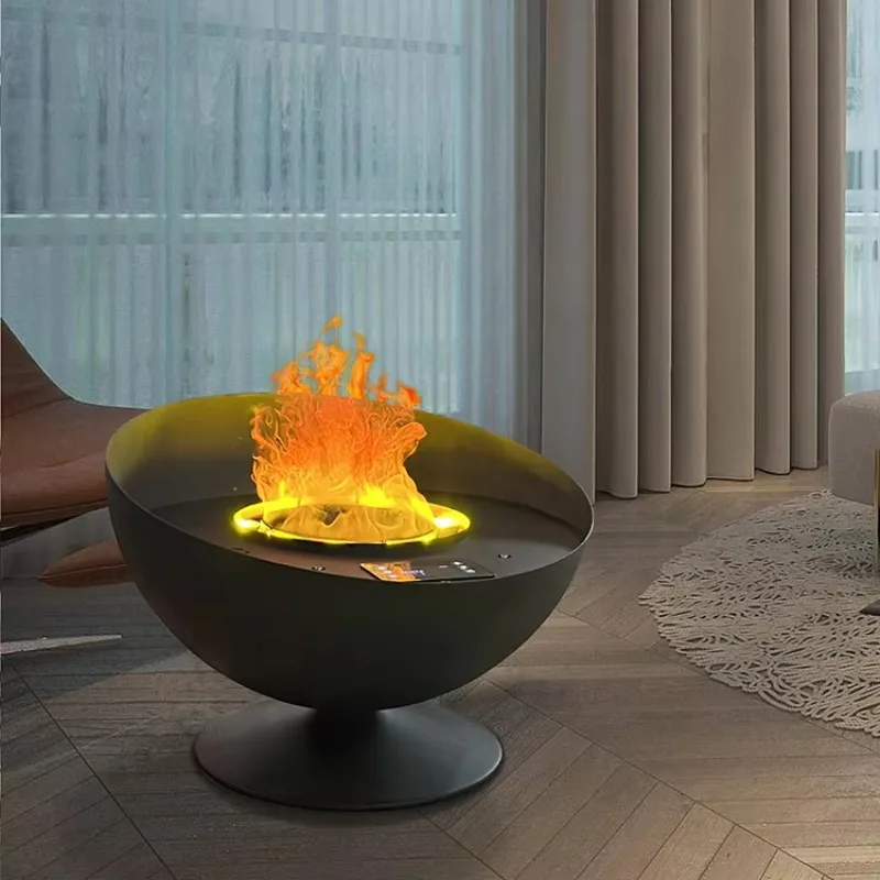 Modern 3D Water Vapor Flame Bowl Electric Fireplace Ultrasonic Remote Control Free-Standing for Home Decoration Steel Material