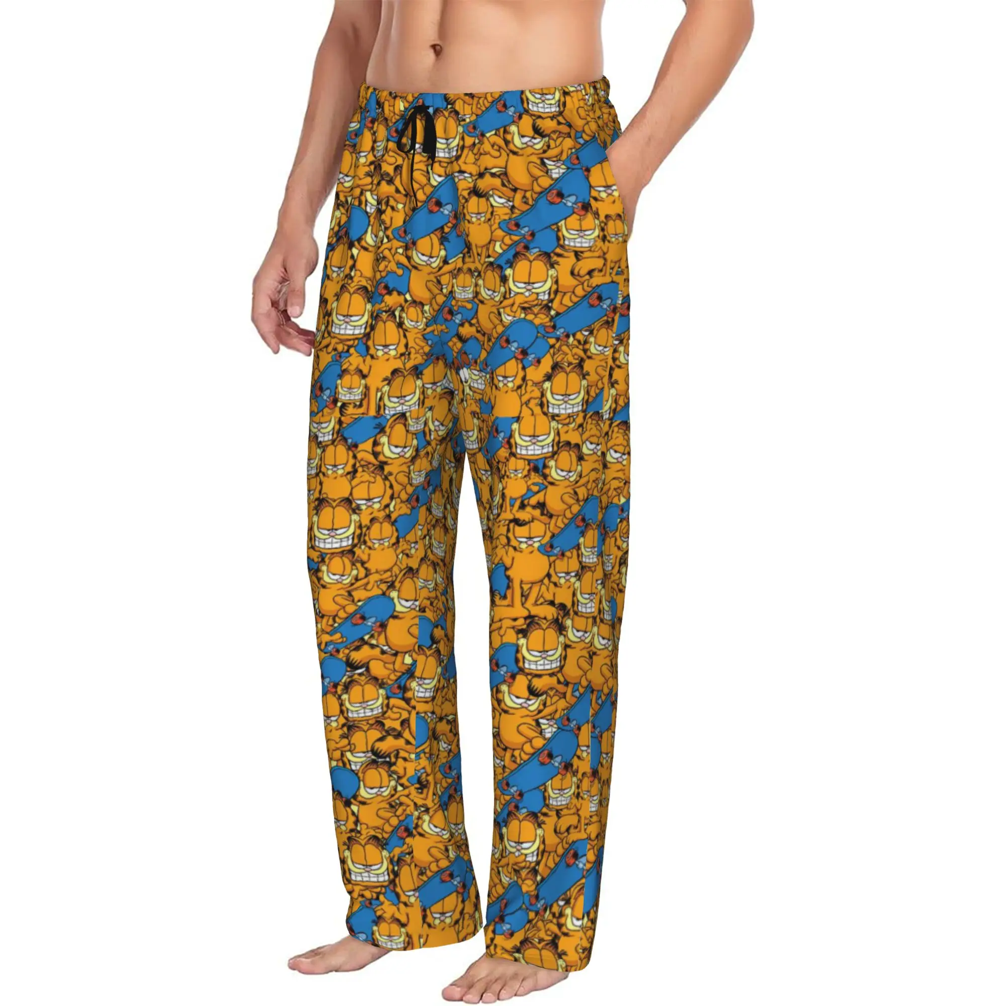Custom Cat Cartoon Pajama Pants Sleepwear Men's Elastic Waistband Comic Strip Manga Sleep Lounge Bottoms with Pockets