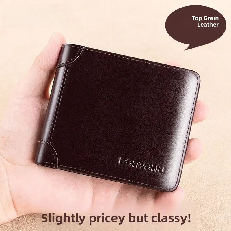 high-end-top-layer-cowhide-leather-wallet-short-style-for-men-and-women-genuine-leather-bifold-compact-size-for-id-and-cards