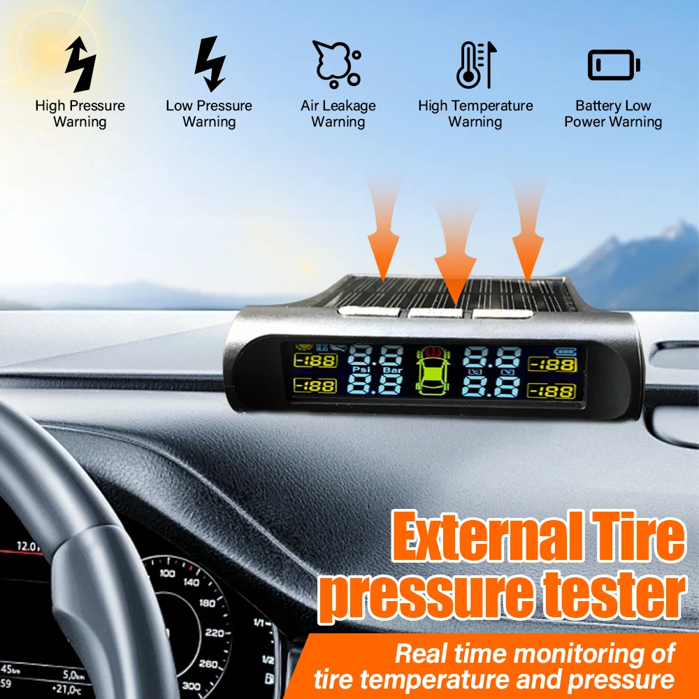 Car Tire Pressure Detector solar wireless tire pressure monitoring system TPMS automotive high-precision tire temperature gauge