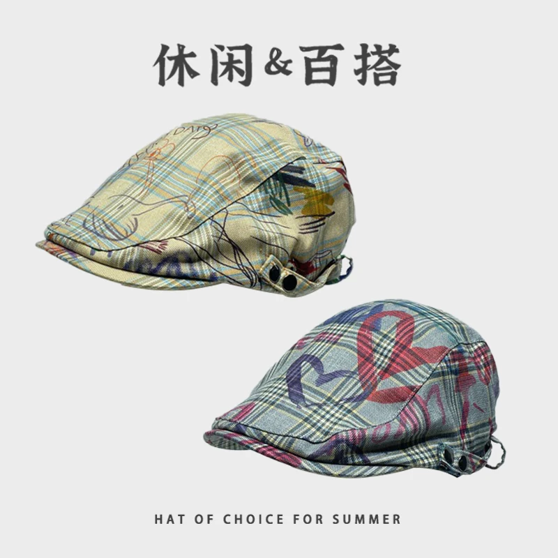 Korean Version Personalized Graffiti Forward Hats Women Spring and Summer Casual Versatile Fashion Sunscreen Retro Berets Cap