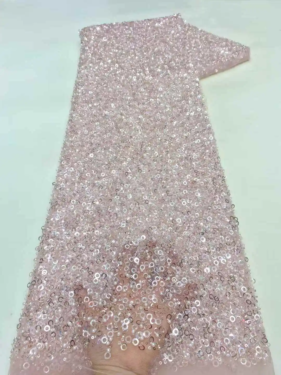 

African Pearl Lace Fabric 2025 High Quality Nigerian Sequins Beads Lace Fabric French Laces Fabrics For Party Dress Sewing