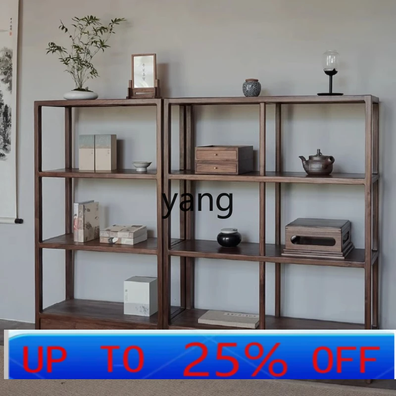 

LH black walnut solid wood tea room tatami zen new Chinese storage rack