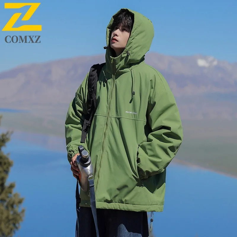 COMXZ 2025 Men Hooded Fashion Waterproof Cotton Jacket Casual Streetwear Winter for Men Outdoor Sport Workwear Warm Tactics Coat