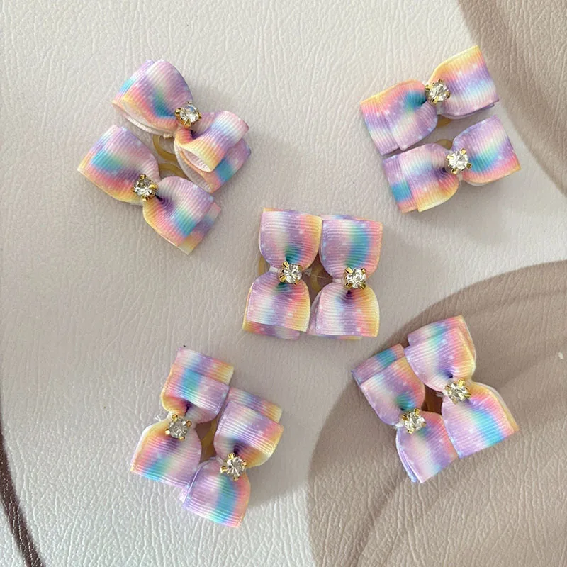 10Pcs/lot Dog Hair Bows Rubber Band Mixed Colors Cat Grooming Hand-made For Pet Puppy Cat Bowknot Mini Accessories