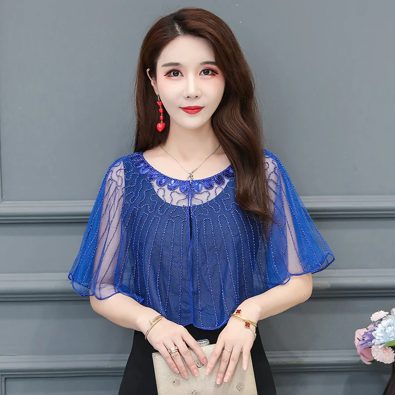 Free Size Sequined Summer New Arrival Beaded Women Wedding Wedding Cape Red Beige Pink Blue White Black Bolero Cloak Shawl