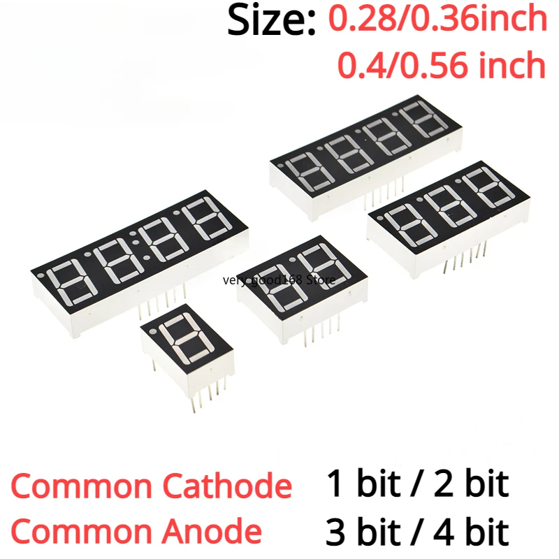 5PCS 1/2/3/4 bit Red Digital Tube Common Cathode/Anode LED Digit Display 1bit/2bit 0.28/0.36/0.4/0.56 inch 0.36inch 7 Segment