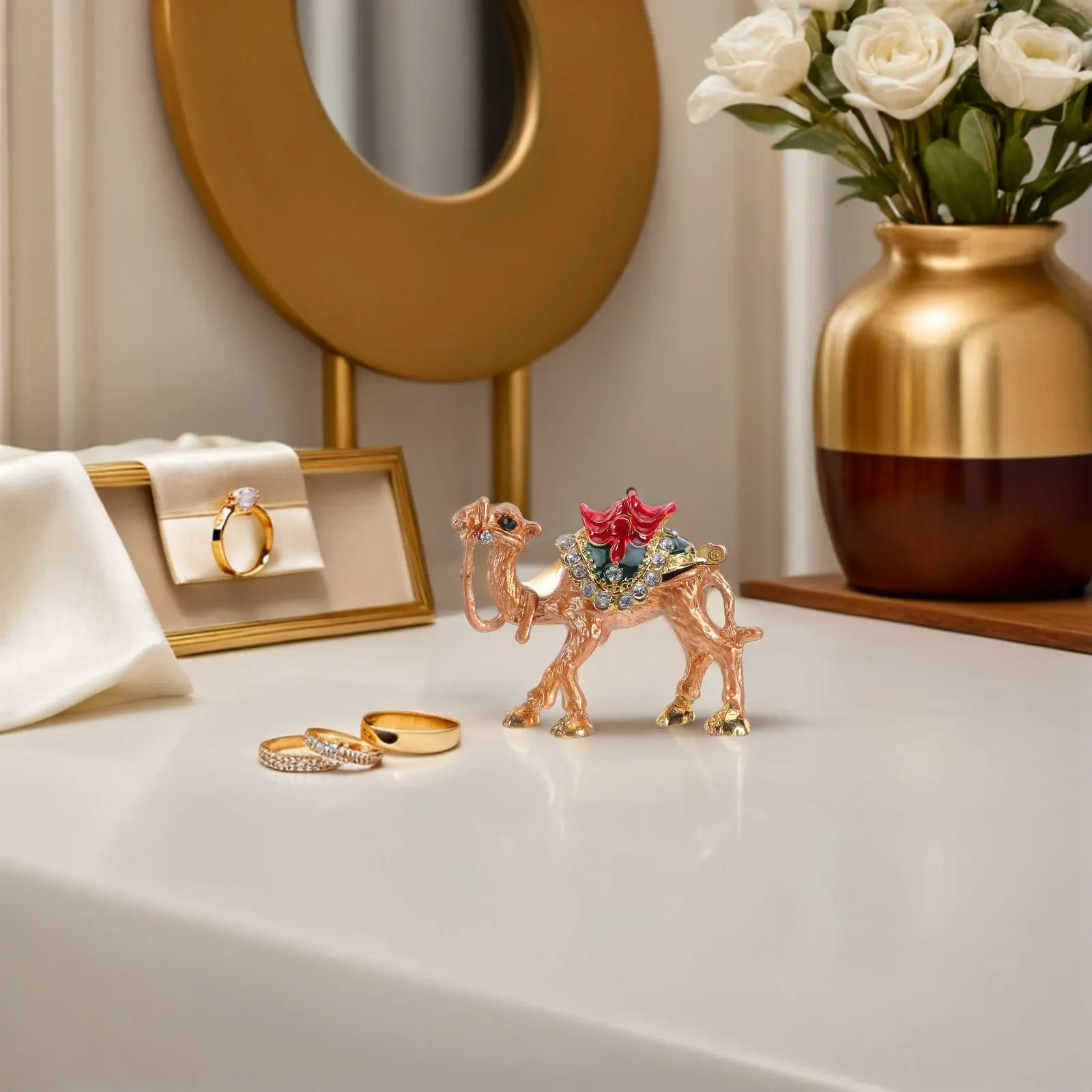 Decorative Jewelry Case Middle East Golden Camel Figurine Arabic Souvenir