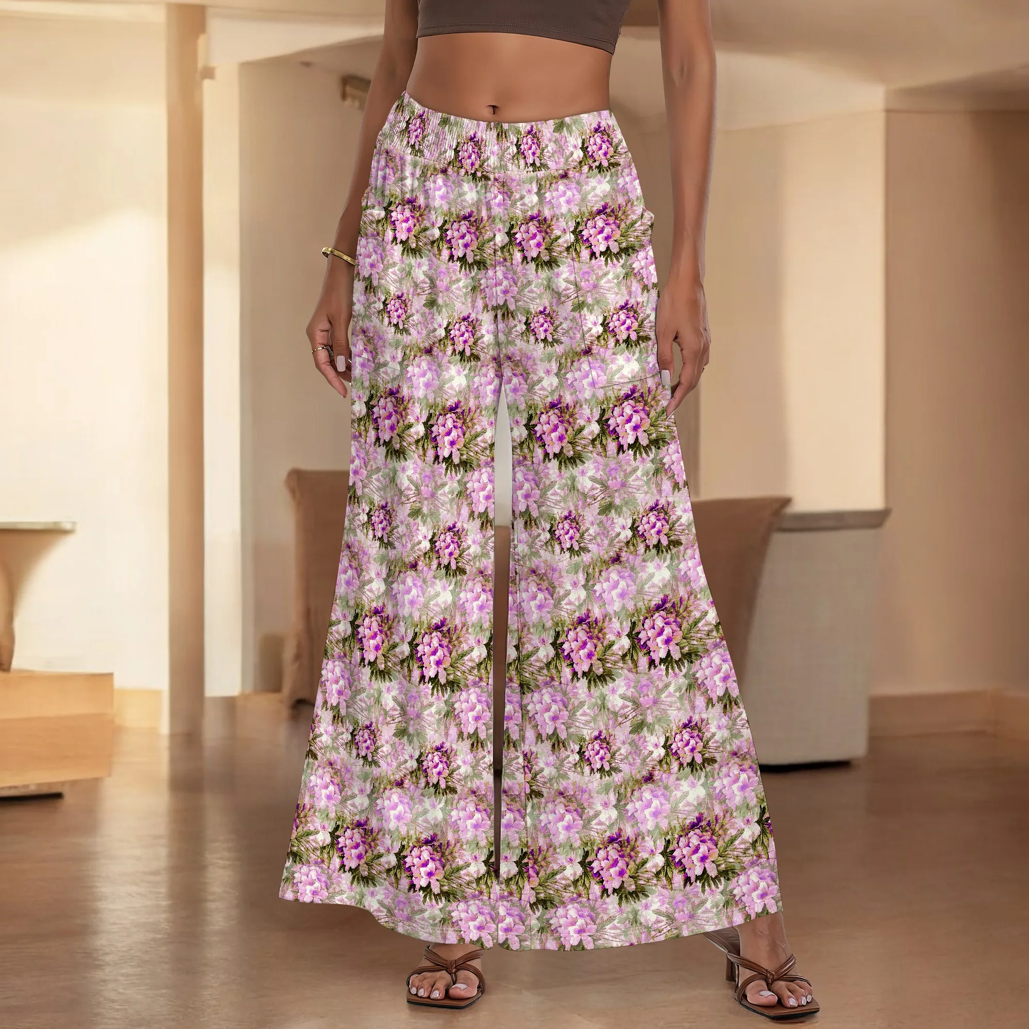 Women's Wide Leg Pants with Pockets Floral Pattern for All Seasons Casual Comfort  Market Outdoor Picnic