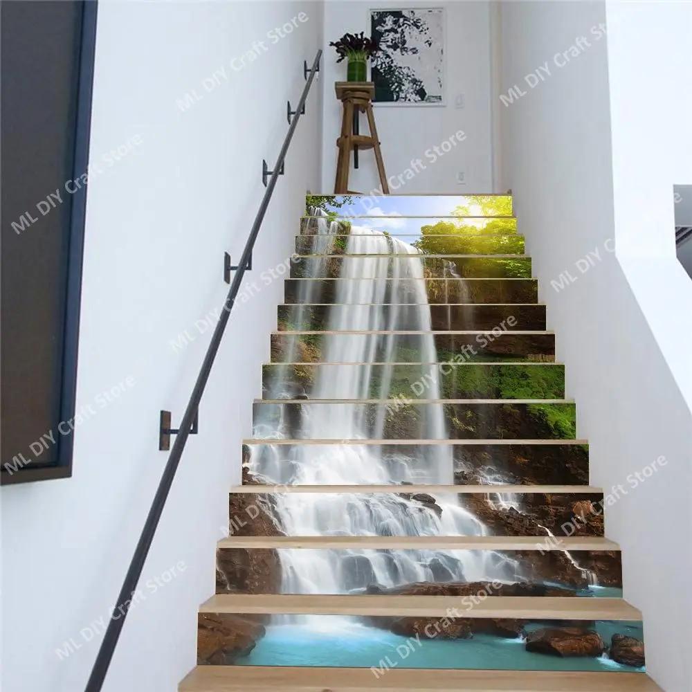 Art Mural Blue Beach Staircase Sticker Staircase Sticker Living Room Natural Scenery High Mountains Flowing Water Stairs Cover