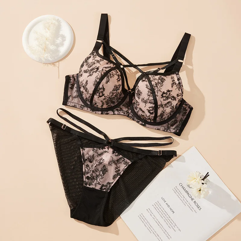 

D E F G H I J Cup 34 36 38 40 42 Underwear Sexy Bra Set Push Up Brassiere Lingerie Sets For Plus Size Women 2 Pices 2020 Set