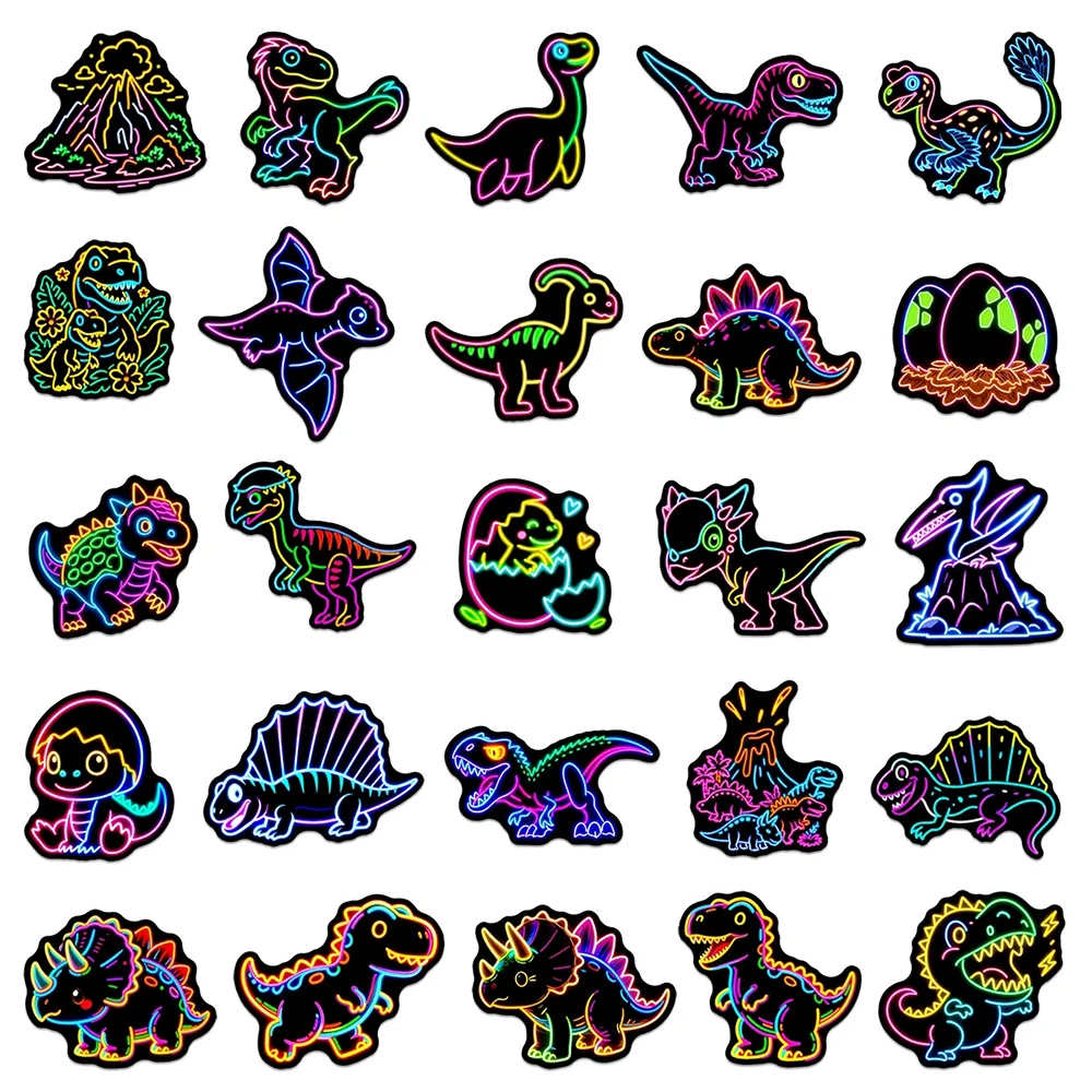 

10/30/50pcs Funny Cartoon Neon Dinosaur Stickers Kawaii Cute Q Version Graffiti Decals Notebook Guitar Phone Sticker Wholesale
